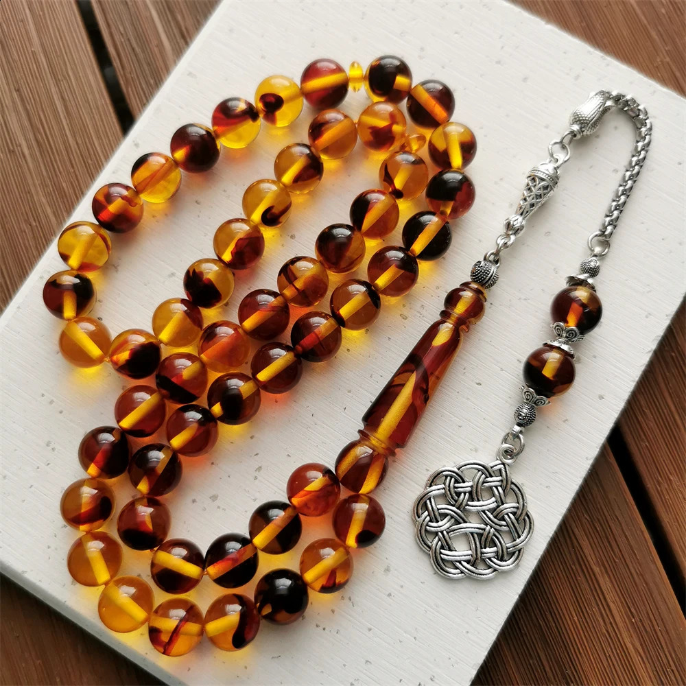 Muslim tasbih Prayer Beads Handmade nice color resin amber 10mm 51 beads misbaha islamic silver tassel rosary tespih 241224