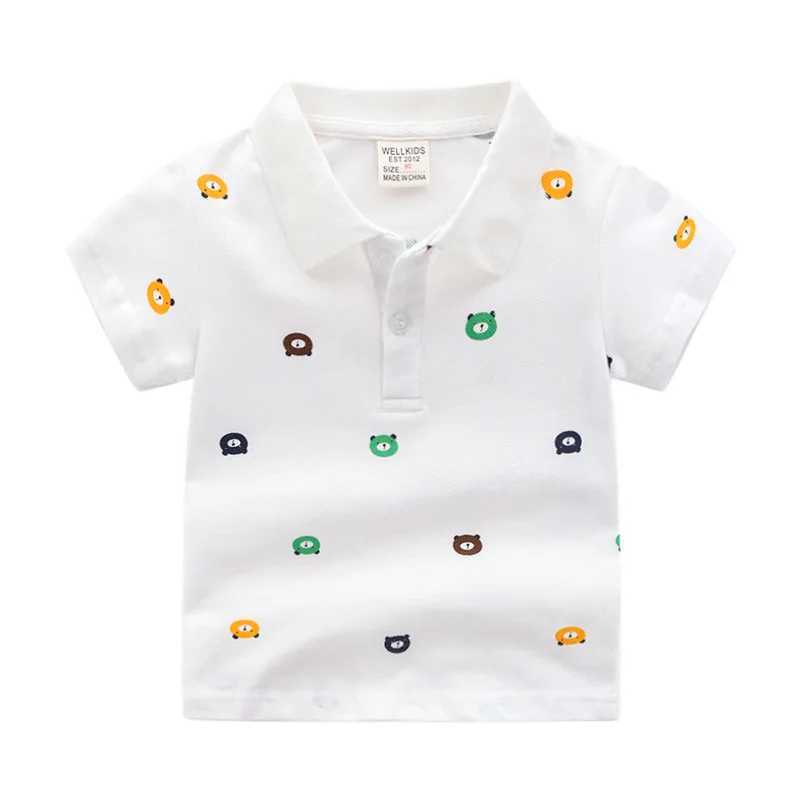 Summer boys short sleeved casual cotton printed T-shirt childrens contrasting striped polo shirt 3-8 years ago W241223