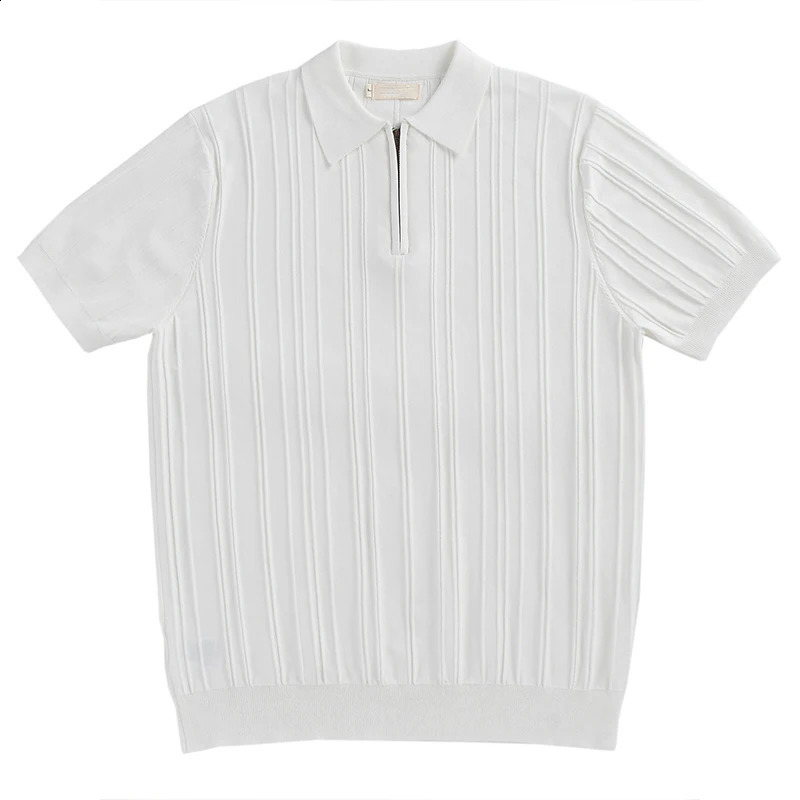 Summer Mens Clothing Light Zipper Polo Shirt Korean Solid Color Short Sleeve Retro Fashion Streetwear Leisure Knitwear 241223