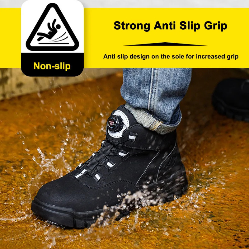Womens shockproof perforated rotating button work shoes anti slip wear-resistant and safe shoes and boots 241223