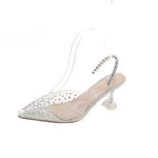 Outwear Ddmywed Summer Pointed Rhinestone Square Buckle High Shoes With Fairy Style Transparent One Line Strap Slim Heel Slippers Chinese Brand F Ddmy