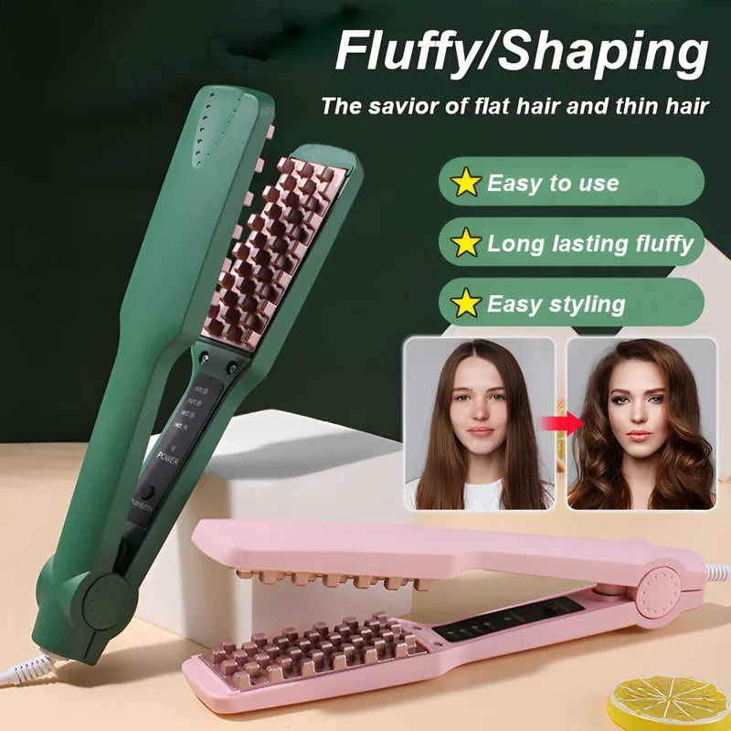Corn Curling iron Professional Ceramic Volumizer Shaggy Hair Curling Iron Comb Grid Crimper Waves Corn Brushes Styling Tools 241224