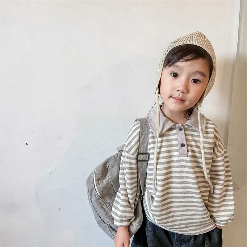 2018 Spring New Childrens T-shirt Fashion Stripe Contrast Color Collar Boys and Girls Polo Shirt Cotton Top W241223
