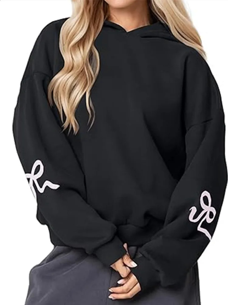 Yangelo Y2K Womens Oversized Bow Printed Hoodie Sweater Long Sleeve Zipper Hoodie Street Clothing Top 241224