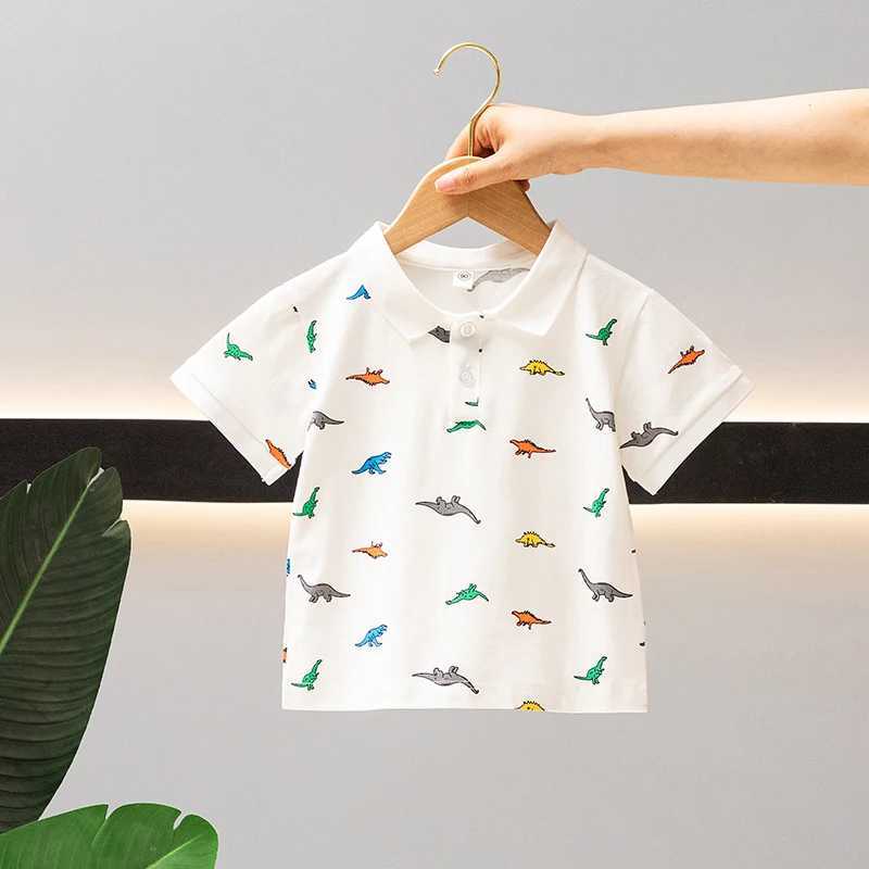 Summer Boys 2024 casual printed dinosaur button zipper short sleeved T-shirt polo shirt childrens clothing 1-7Y W241223