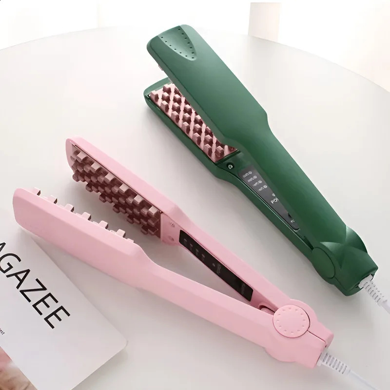 Corn Curling iron Professional Ceramic Volumizer Shaggy Hair Curling Iron Comb Grid Crimper Waves Corn Brushes Styling Tools 241224