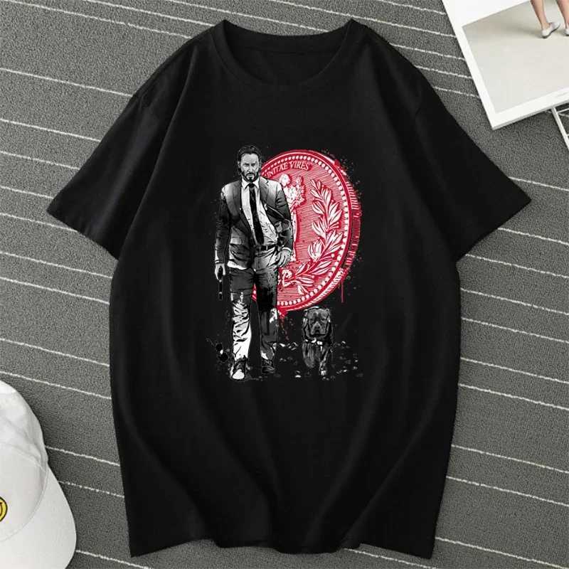 Summer New Classic Action Movie Protagonist John Wick Printed Mens and Womens Simple Fashion T-shirt Harajuku Loose Short Sleeve W241223