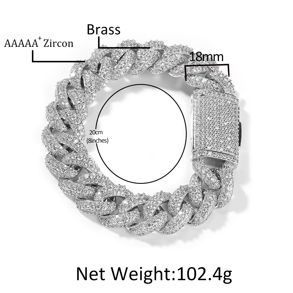 18mm Hip Hop Punk Rock High-end Mens Curb Link Chain Bracelet With Box Buckle Copper Inlaid Full Shiny Cubic Zircon Cuban Chain Bangle For Men Bijoux 