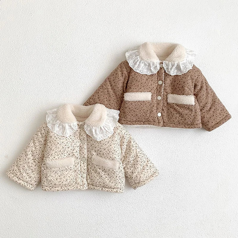 Winter Toddler Baby Girl Thicken Warm Jacket Floral Printing born Baby Girls Plush Cardigan Coat Children Thick Plush Clothes 241223