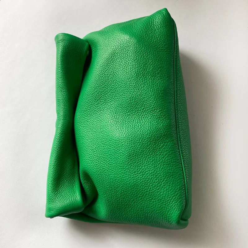 Green Genuine Leather Crimping Handbags Clutch Bag Evening Phone Pocket Womens High Quality 241224