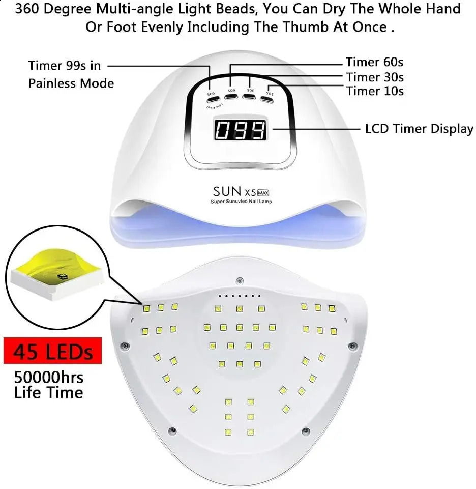YIKOOLIN UV LED Nail Lamp Professional Nail Dryer Gel Polish Light UV Nail Light with 4 Timer Setting Curing Gel Toe Nails 241224