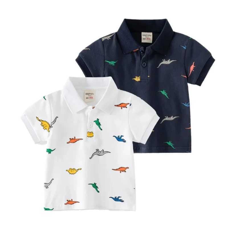 Summer boys short sleeved T-shirt childrens polo shirt dinosaur print smooth and breathable cotton 2 colors 3-8 years old W241223
