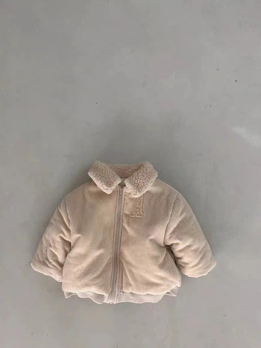 Winter Baby Letter Fleece Coat Children Long Sleeve Warm Padded Jacket Plus Velvet Thick Boy Girl Lapel Windproof Jacket 241223
