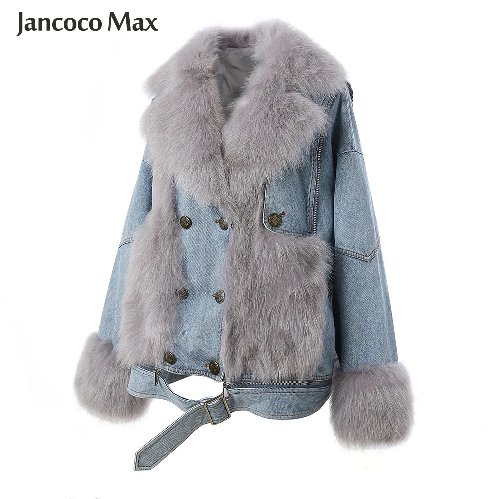 Womens Fox Fur Denim Jacket With Fur Parka Winter Warm Down Coat Lady Fashion Style Clothing Outerwear S3503 241223