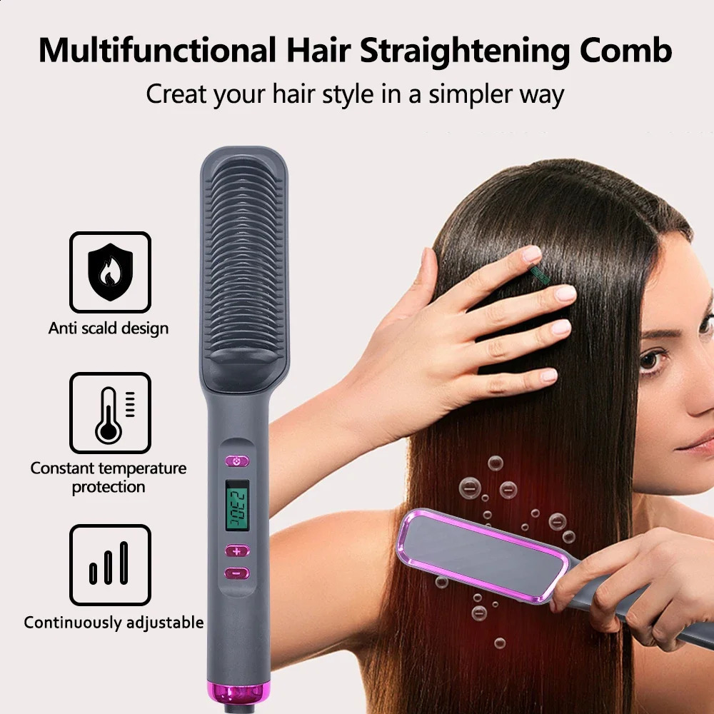 Mini Hair Straightener Comb Customized Hair Styling Hair Brush Straightener Comb LCD Display Sale Hair Straighte 241224