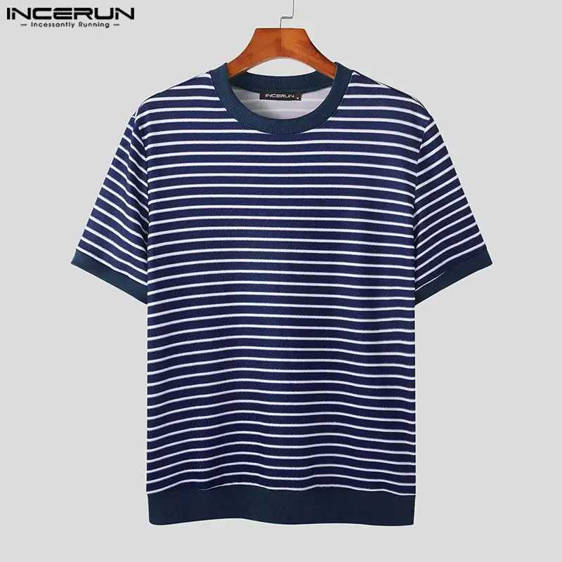 INCERUN Tops 2024 Korean Fashion Mens Contrasted Stripe Design T-shirt Casual Simple Full Match Short Sleeve Camiseta S-5XL W241223
