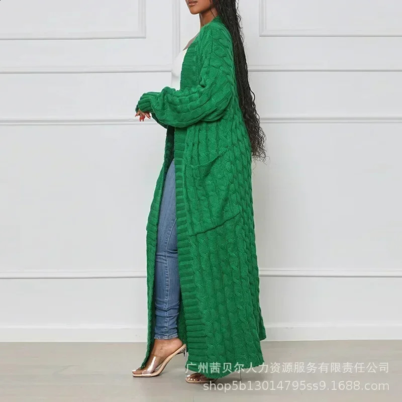 Open front cable knitted long line cardigan womens long sleeved loose fashionable casual open cardigan knitted solid color 241223