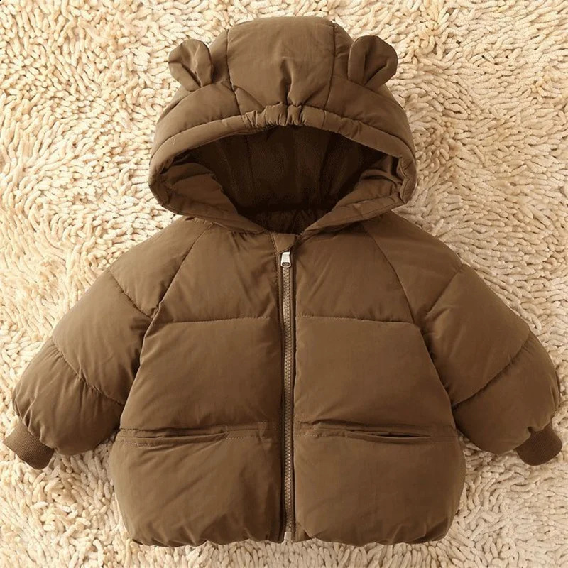Boy Daily Down Coat Girls Casual Winter Thickened Jackets Kids Warm Hooded Fashion Outerwear Children Solid Color Cotton Parkas 241223