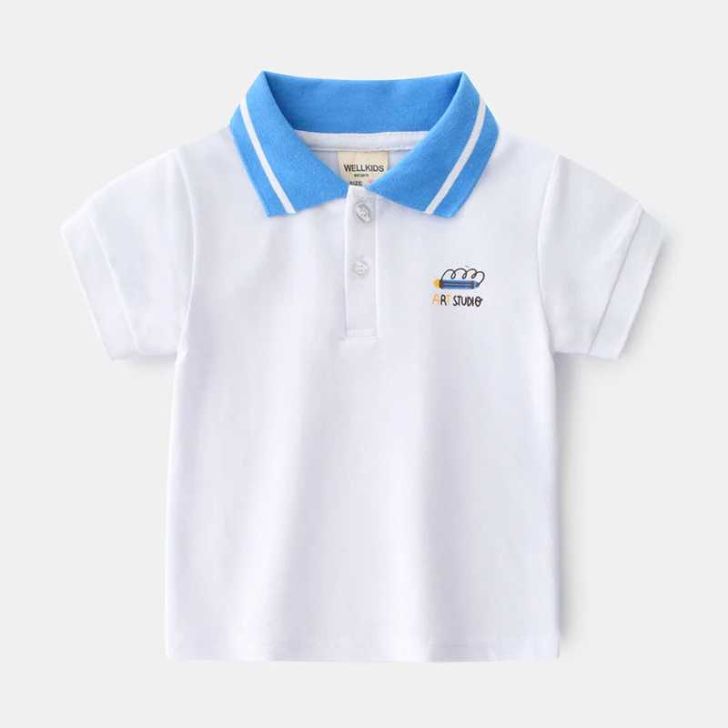 Summer boys short sleeved casual cotton contrasting striped T-shirt childrens printed polo shirt 3-8 years optional W241223