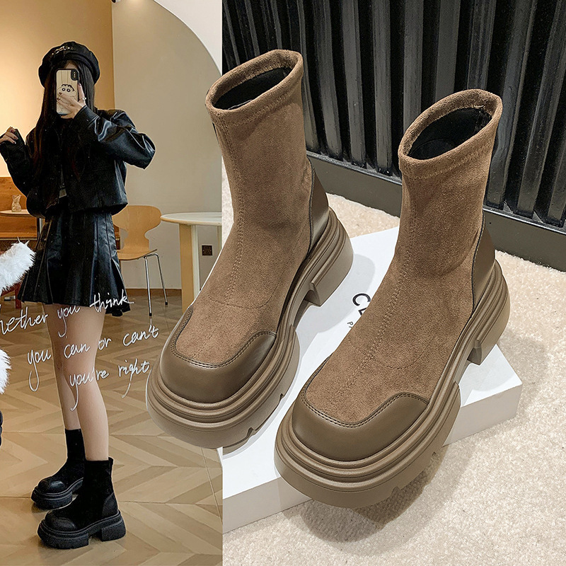 Ddmywed Fashionable Elastic Martin For Women In The Autumn Of 2023, Versatile And Short With Thick Heels, Slimming Boots Chinese Brand Shoes F1224-33 