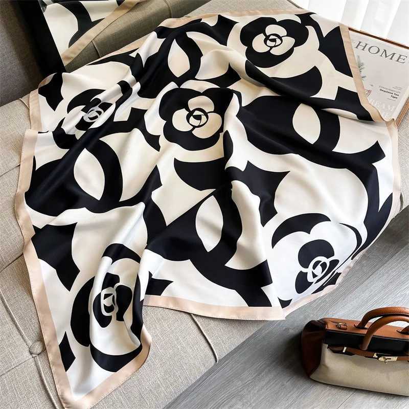 Sarongs 90cm square scarf twill silk feel womens headscarf shawl and luxurious hair wrap C tter printed neck scarf Bandana Pashmina H241224