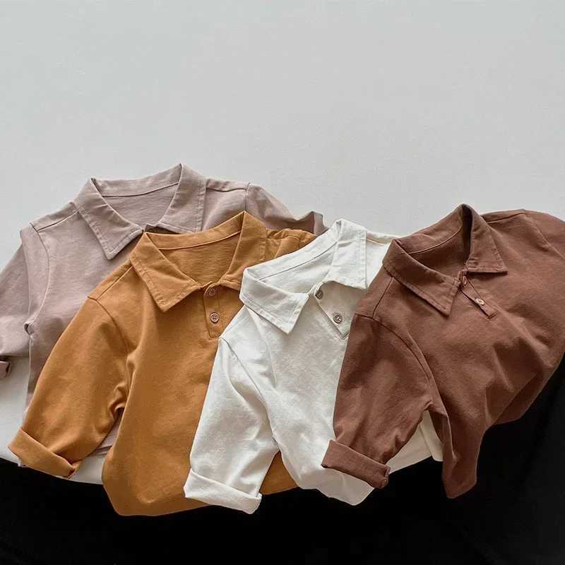 Spring and Autumn Childrens Polo Shirt 1-8Y Boys Cotton Button Solid Day Long Sleeve Top Korean Preschool Clothing Childrens Clothing New W241223