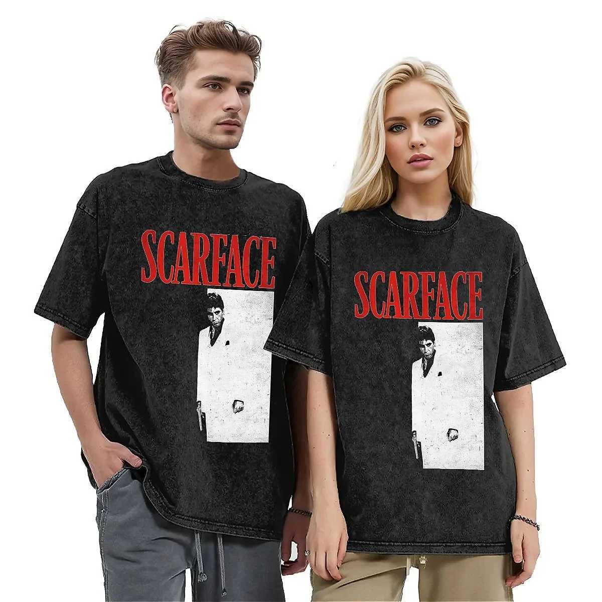Scar face classic movie wash T-shirt mens Tony Montana awesome simple T-shirt beach O-neck Harajuku T-shirt oversized W241223