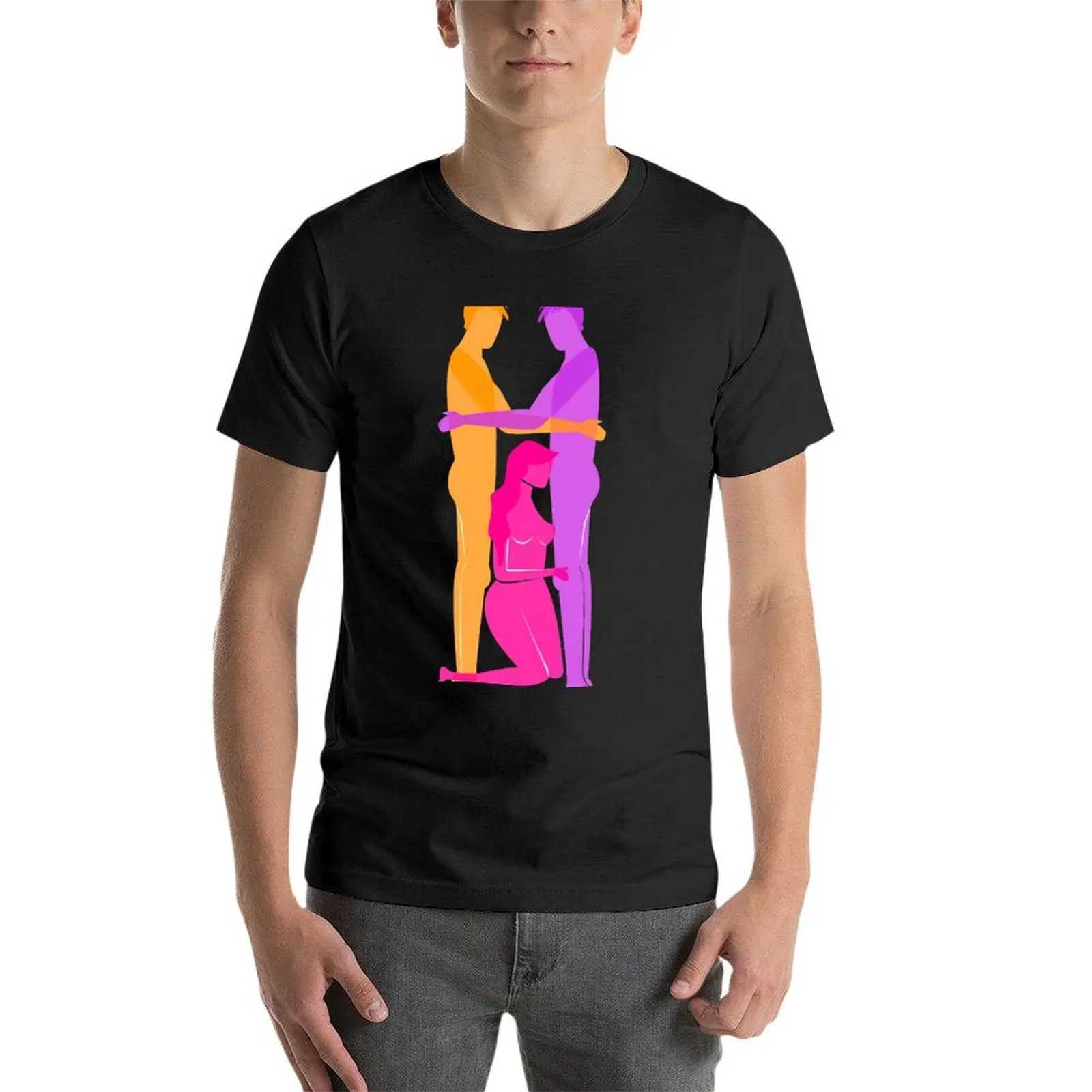 Three person T-shirt quick drying summer top solid color mens T-shirt W241223