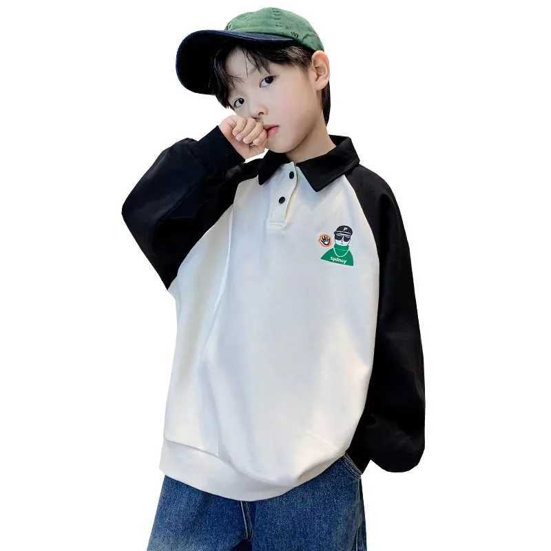 Retro pullover childrens polo shirt with collar boys spring and autumn long sleeved cotton polo shirt suitable for teenagers polo T-shirt 5-14Y W24122