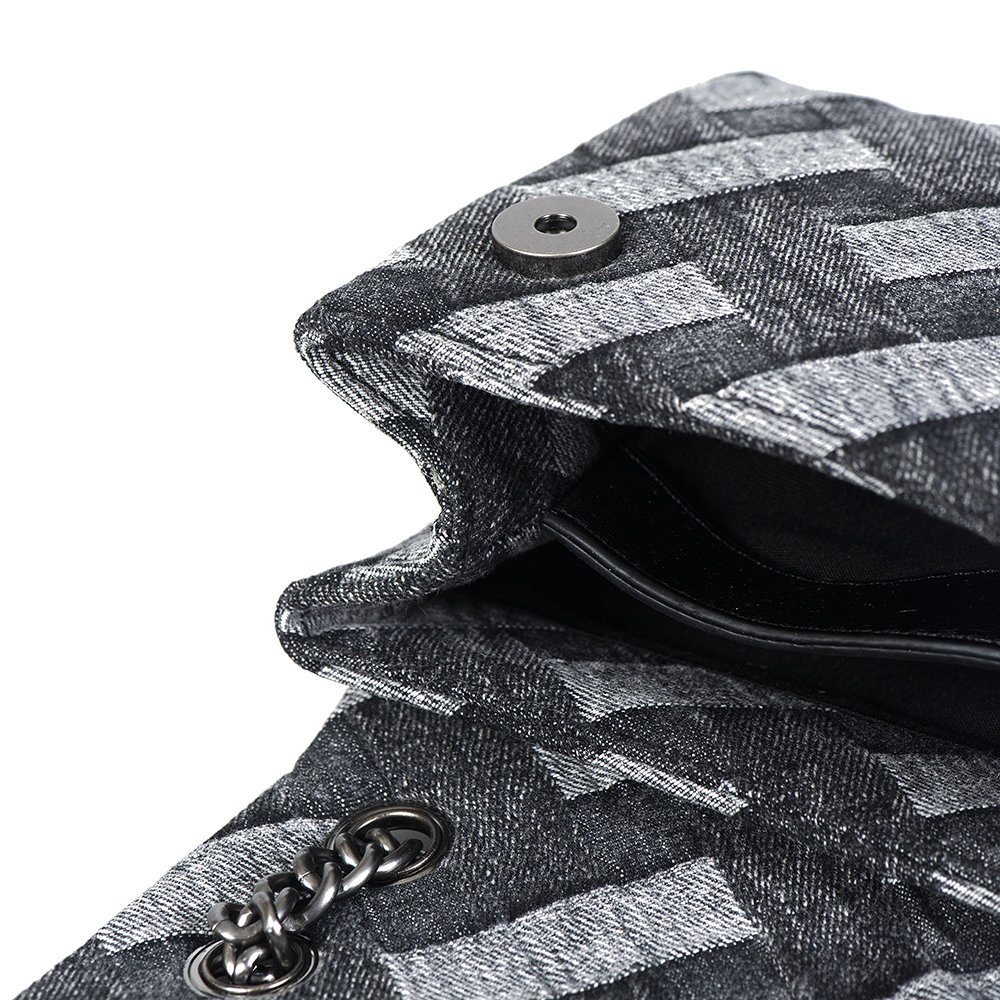 Black Denim Handbag Eagle Metal Metallic Chain Square Bag Jointing Purse