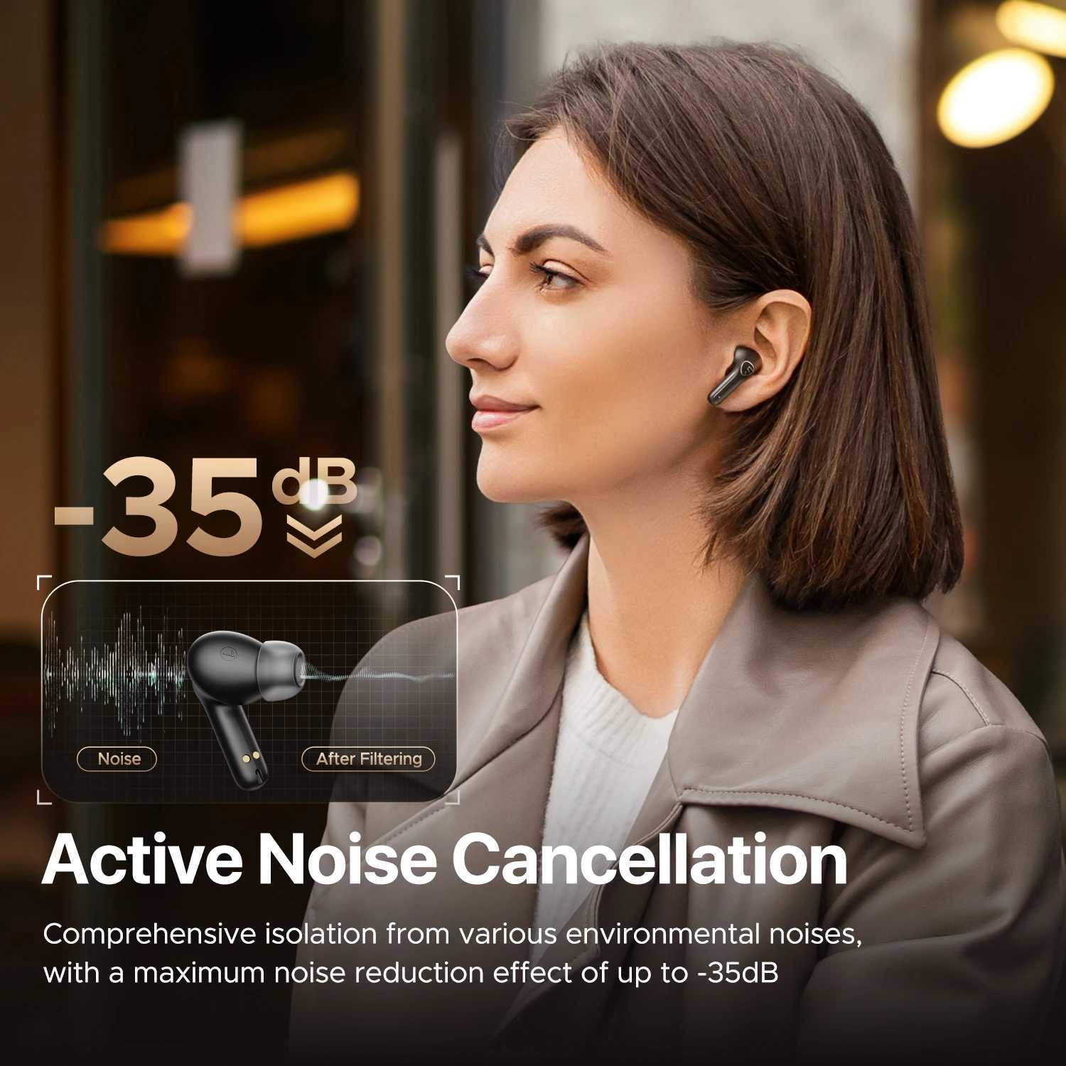 SoundPEATS T3 pro Wireless Earbuds Active Noise Cancelling V5.4 Earphones with 4 Mic12mm DriverMtipoint Connection Z241218