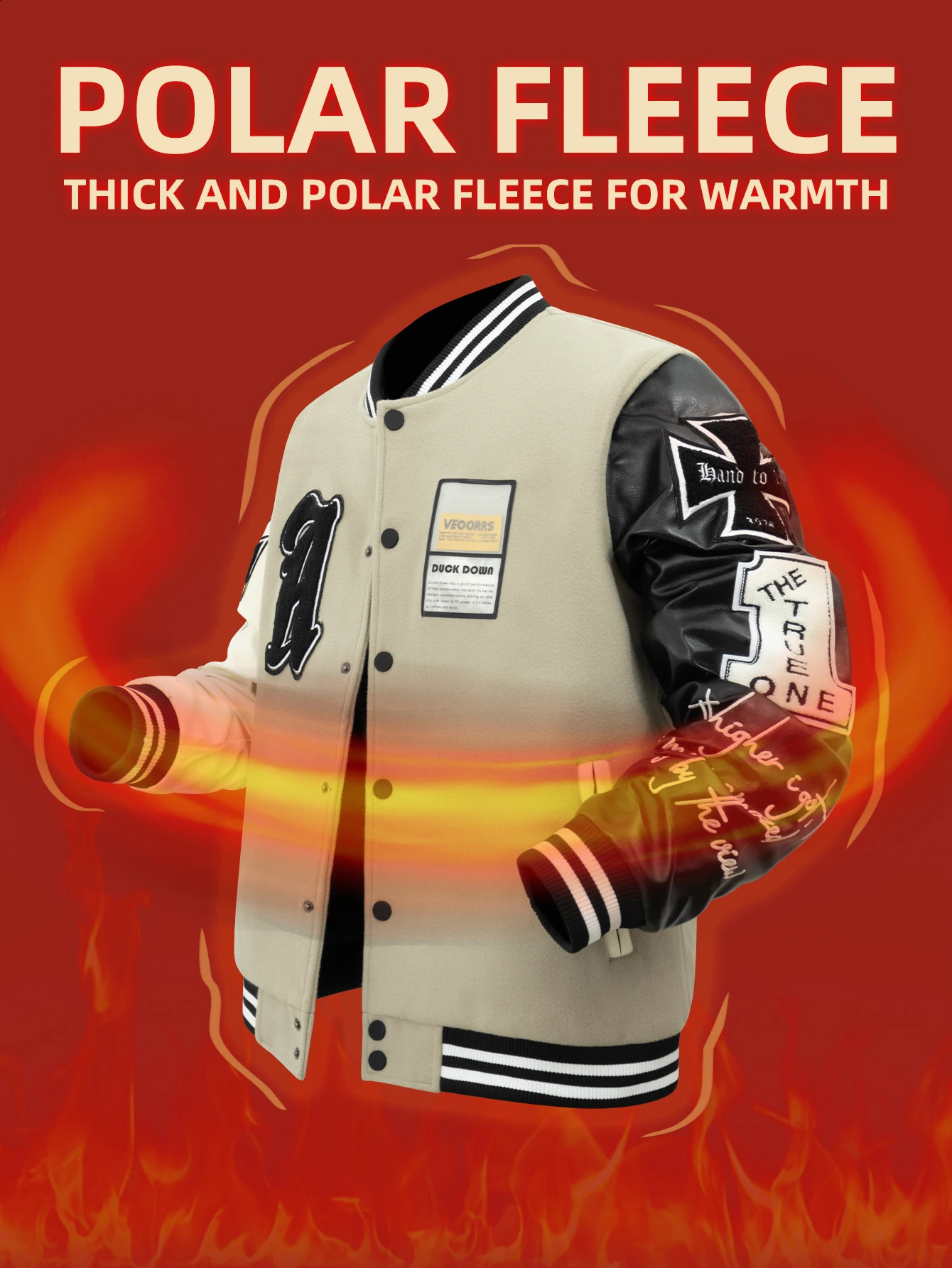 Mens Plush Inner Bomber Jackets Loose WoolLeather Varsity Baseball Coats Vintage Graphic y Jacket For Fall Winter 241224