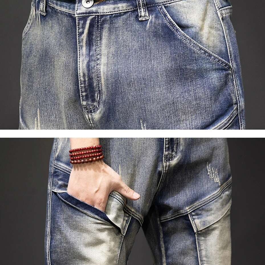 Autumn and Winter New Fashion Street Men's Retro Punk Jeans Large Size 42 44