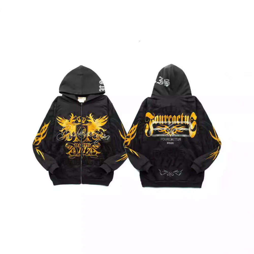 High Street Men's and Women's Winter New Gothic Letter Dark Style Zipper Long Sleeve Hoodie Coat