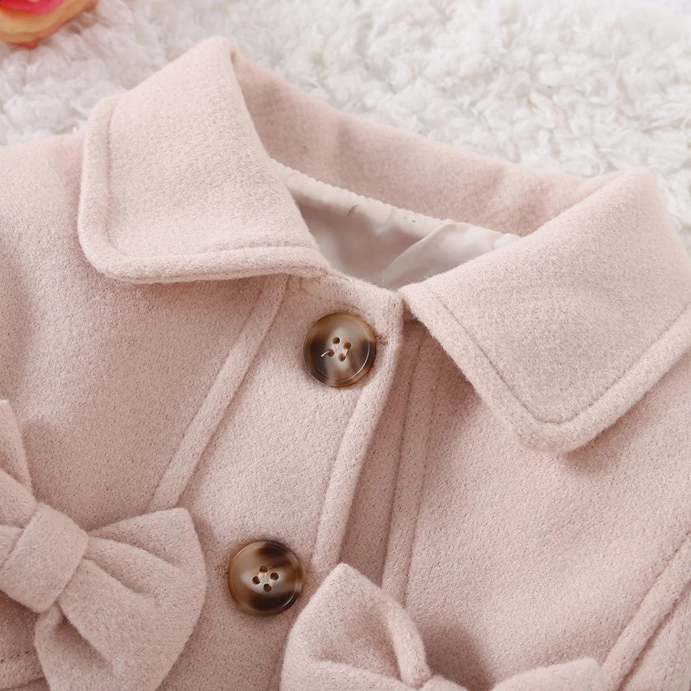 GirlS Coat For Spring And Autumn Baby Girl Solid Color Two Bows Single Breasted Decoration Casual Windbreaker Jacket 241223