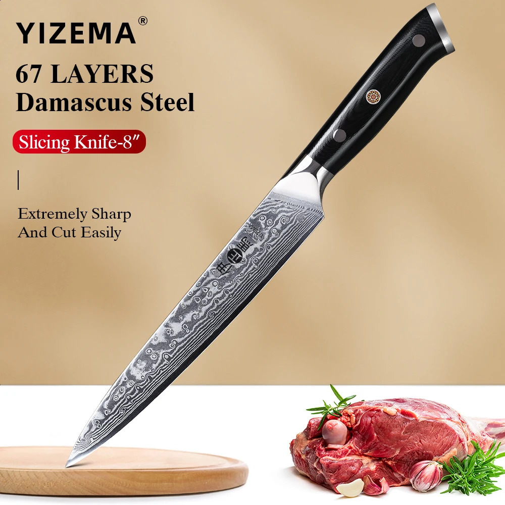 YIZEMA 8-inch professional carving knife Japanese Damascus steel slicing knife sharp meat filling salmon kitchen knife 241224