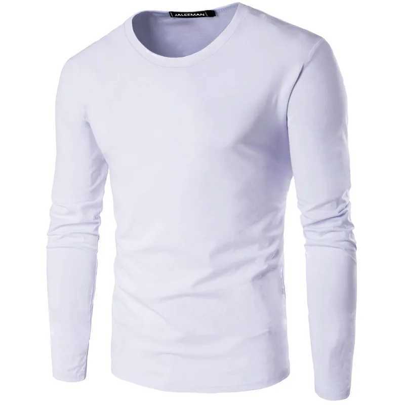 Mens plain weave premium cotton T-shirt basic T-shirt long sleeved ultra-thin solid color top O-neck W241223