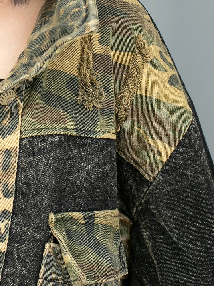 Early Autumn Leopard Print Patchwork Long Sleeved Denim Jacket Women LX1901 241223