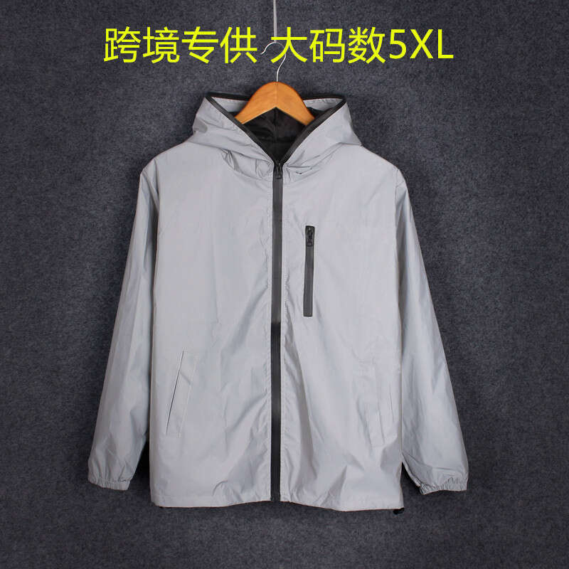 Autumn night light charging windproof clothing with printed fashion tags, reflective clothing, outerwear, student trend, male and female couple trend