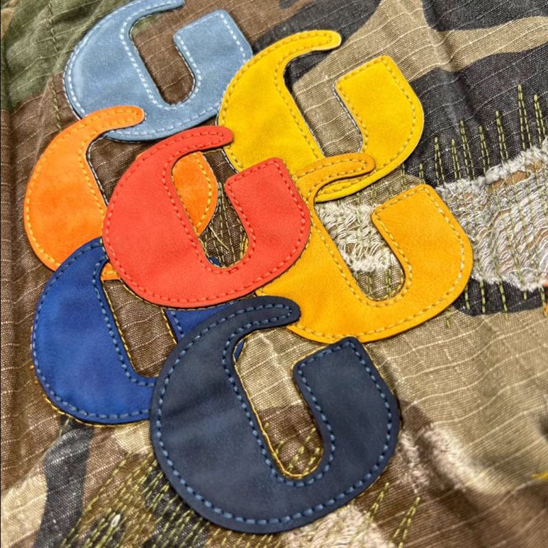 Designer Mens Camouflage Patchwork Leather Letter High Street Vintage Hip Hop Worn Work Denim Shorts Men