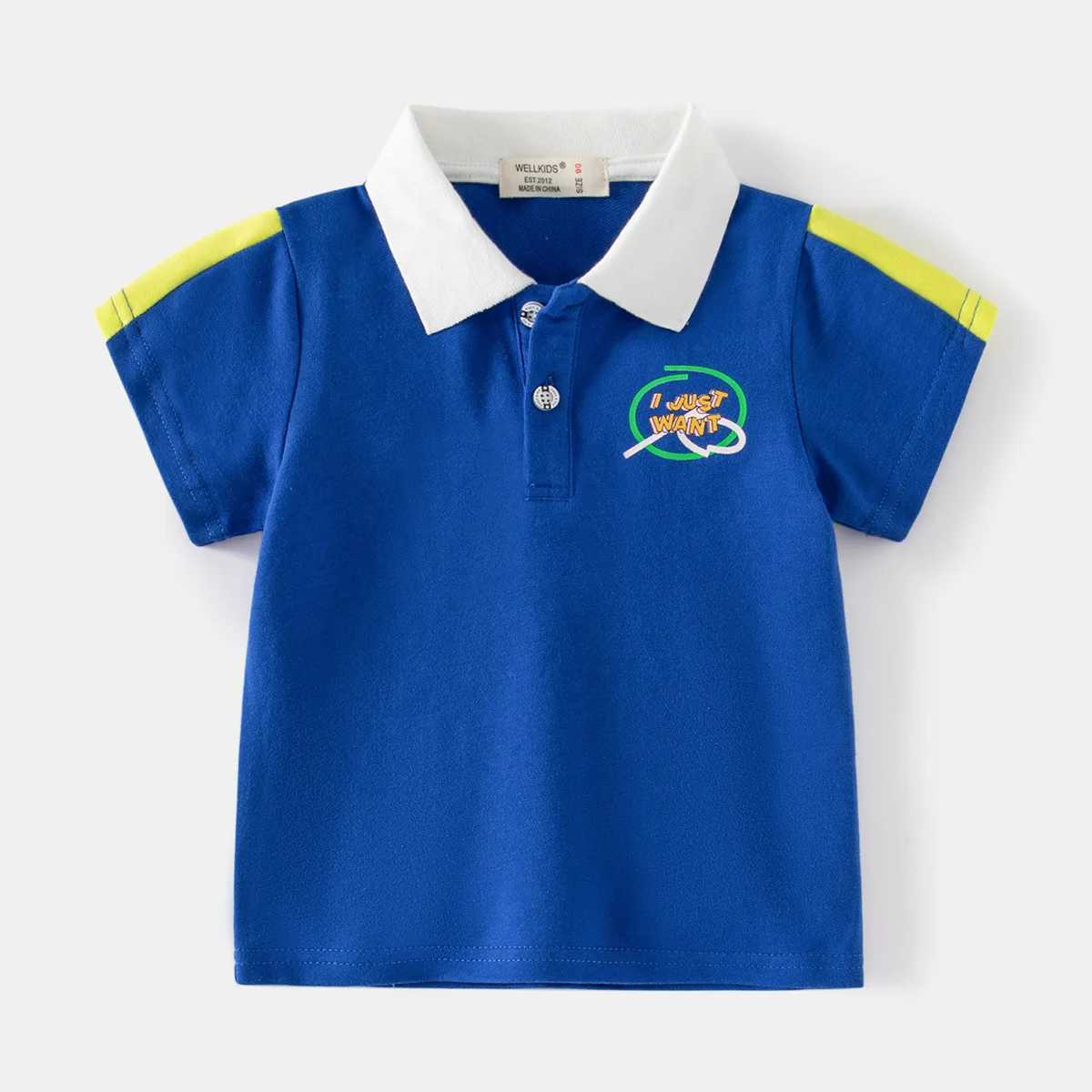 Summer boys short sleeved casual breathable cotton printed T-shirt childrens contrasting color polo shirt childrens first 3-8 years W241223