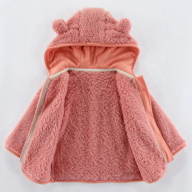 Baywell Cute Bear Baby Girls Boys Jacket Plush Sweater Autumn Winter Keep Warm Outerwear Zipper Hooded Coat 0-2 Years Clothes 241223
