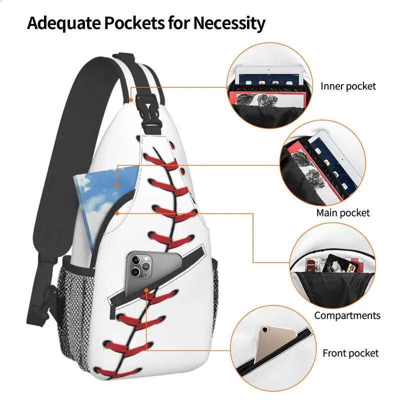 Softball Baseball Lace Sling Chest Bag Custom Shoulder Crossbody Backpack for Men Travel Hiking Daypack 241224