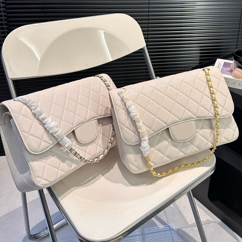 Women Designer Jumbo Classic Shoulder Bag Caviar Leather Double Flap Gold Sier Hardware Dia Lattice Matelasse Chain Cross Body Handbags Large Capacity30cm