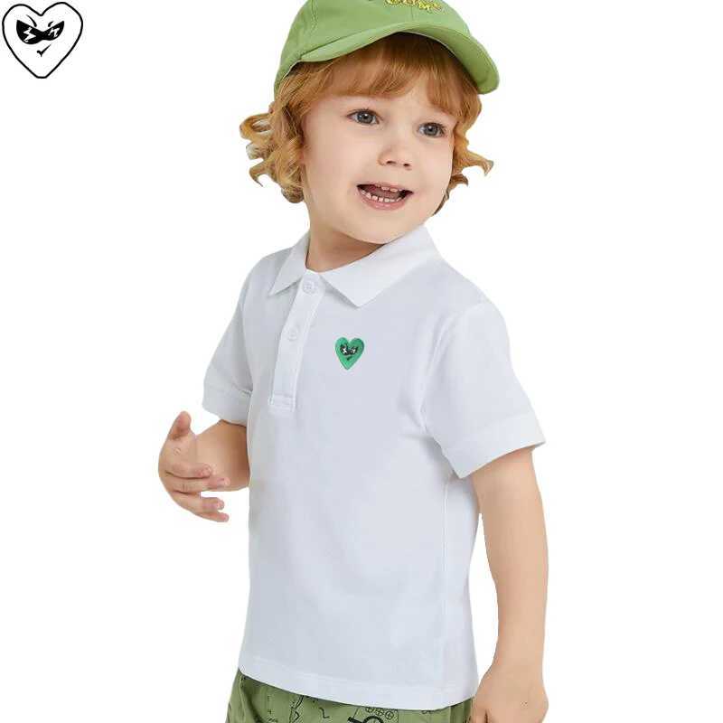 Break Egg Childrens Polo Shirt Summer Heart Embroidered Collar Short Sleeve Pure Cotton Straight Cotton Boys and Girls Polo Shirt W241223