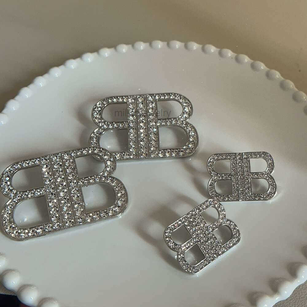 Double B Letter Earrings - 925 Sterling Silver Full Diamond Light Luxury Fashionable Celebrity Style