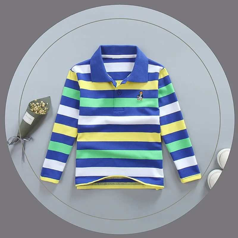 Boys polo shirt childrens clothing top colorful striped collar autumn long sleeved polo shirt W241223