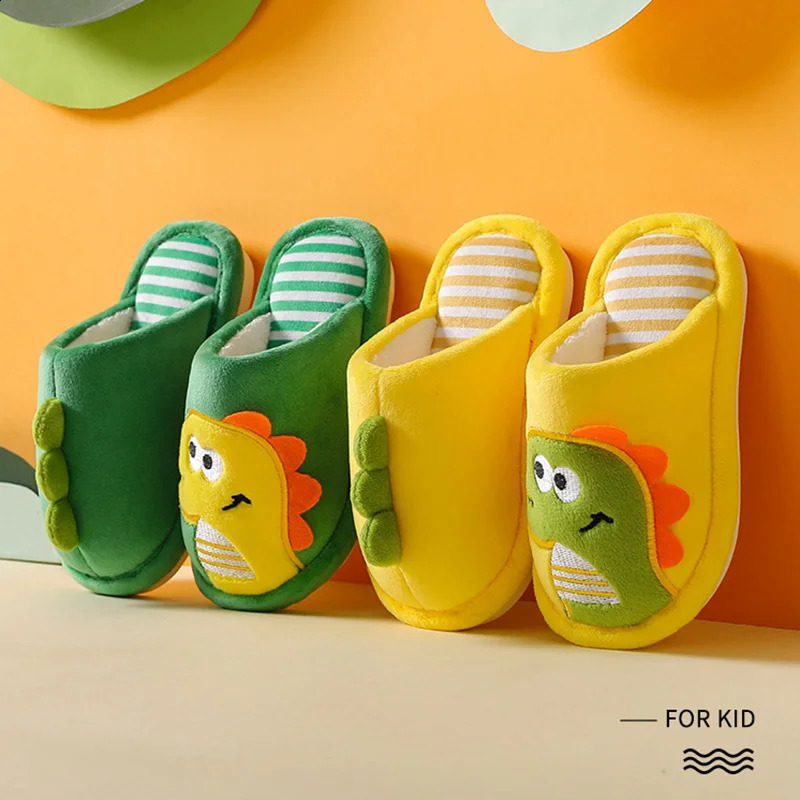 Children Cartoon Dino Fur Slipper Soft Autumn Winter Warm Princess Baby Boy Girl Indoor Home Bedroom Kid Cotton Fleece Fur Shoes 241223