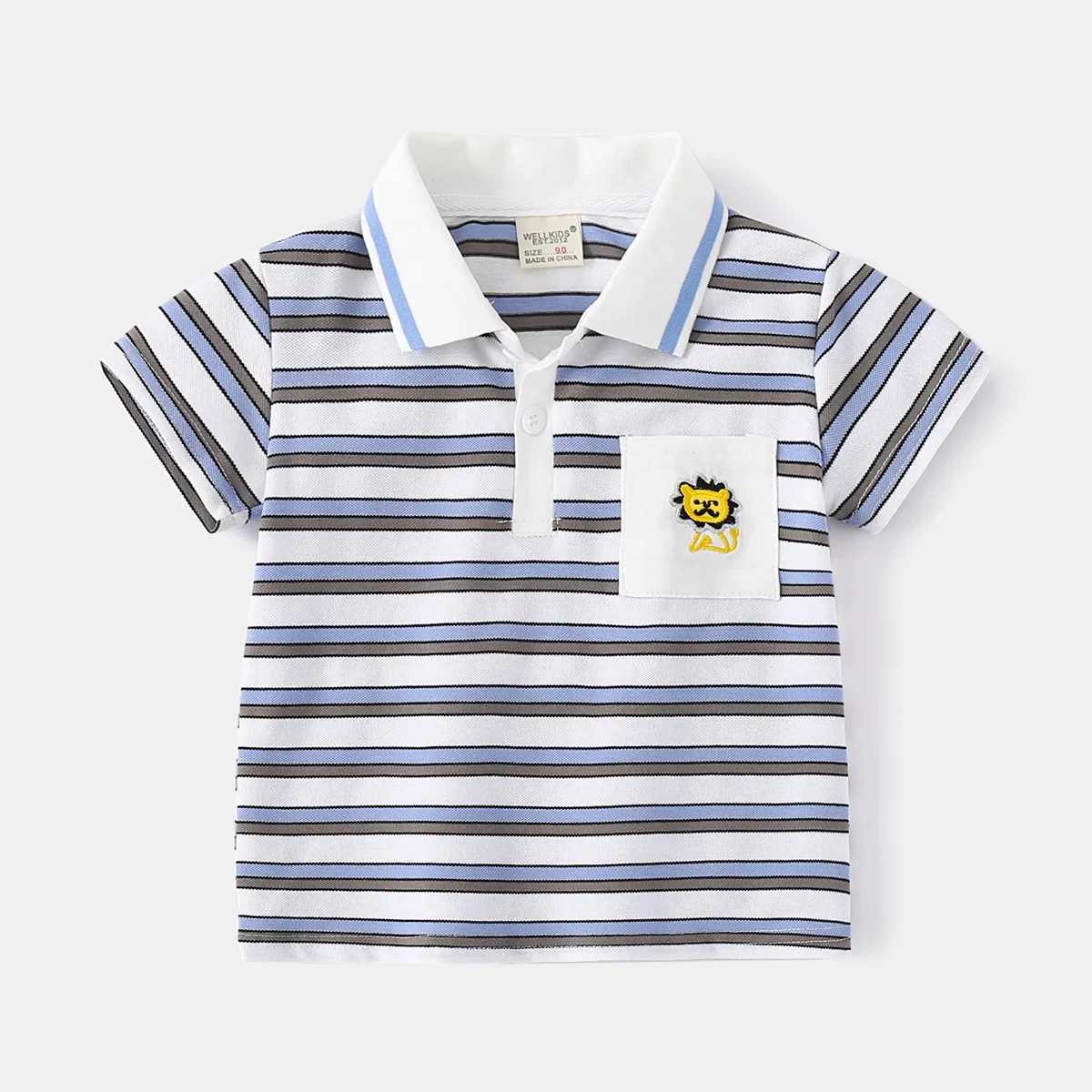 Boys polo shirt short sleeved childrens shirt summer striped 90-130cm childrens T-shirt soft boys clothing 4-6Y W241223