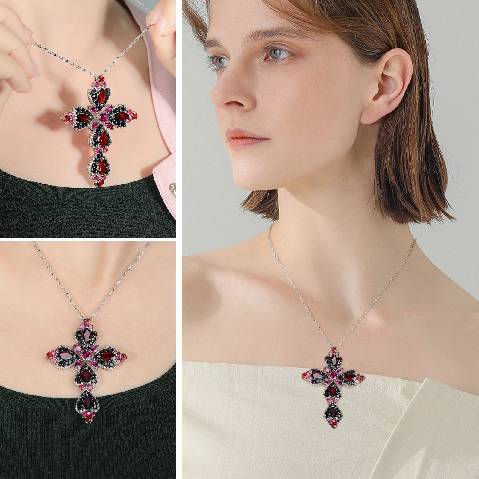 GZ ZONGFA Natural Color Gemstone Pure Silver Cross Pendant Amethyst Lemon Gemstone 241213